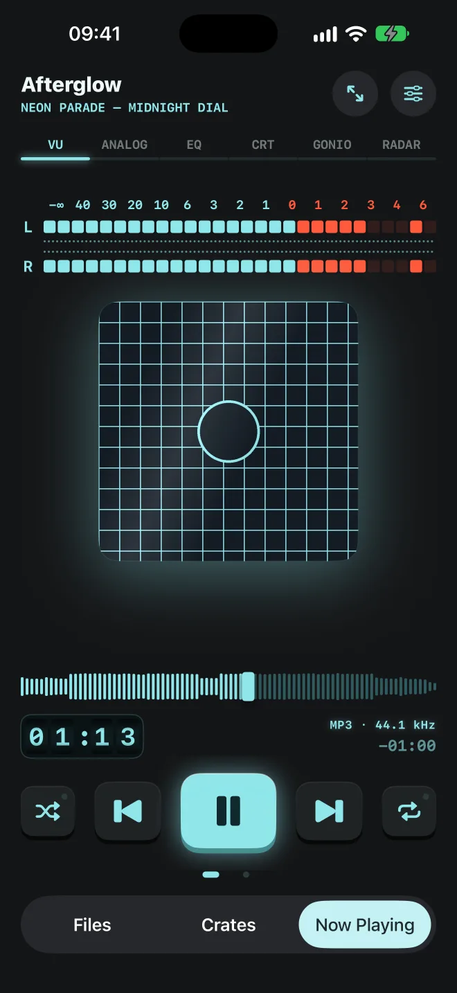 Your music, on instruments. Segment VU, with a cover that floats as you tilt.
